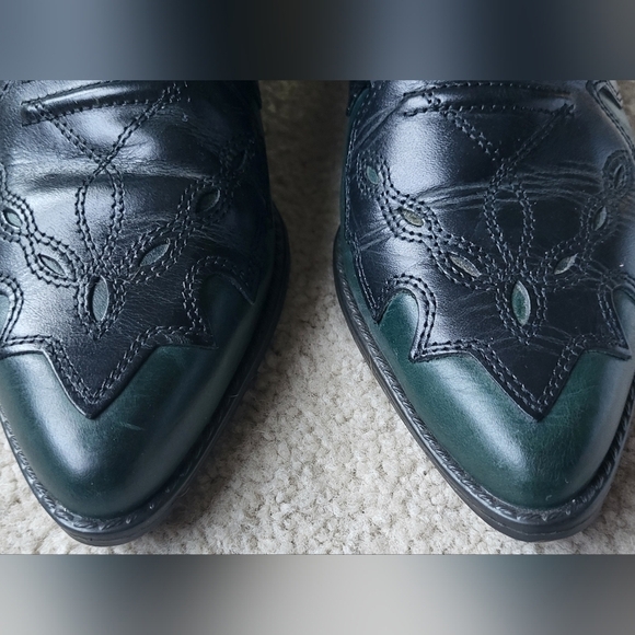 Vintage 80s 90s Mootsies Tootsies Cowboy Leather Boots Black & Green Sz 7.5 - Picture 4 of 9